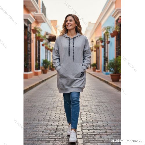 Women's Long Sleeve Hooded Sweatshirt Dress (S/M/L one size) ITALIAN FASHION IMD24202