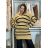 Shirt 3/4 sleeve ladies strip (4XL/5XL ONE SIZE) ITALSKÁ MÓDA IM422FLUFF M / L Dark beige