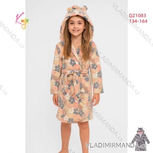 Warm fluffy bathrobe with hood for girls (98-128) KUGO FZ-6717