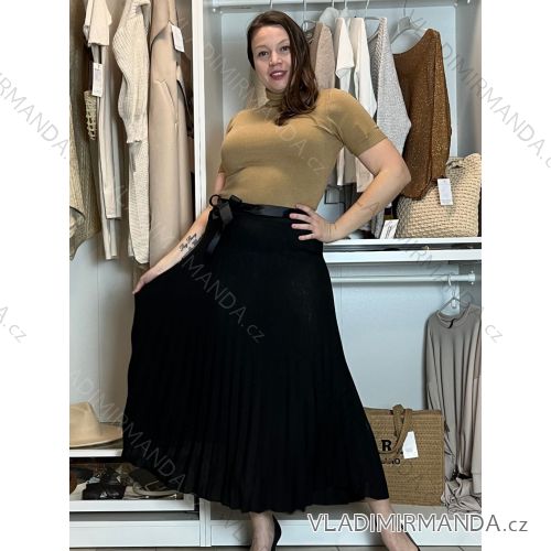 Women's long pleated skirt with belt (S/M/L ONE SIZE) ITALIAN FASHION IMC25333 S / M / L black