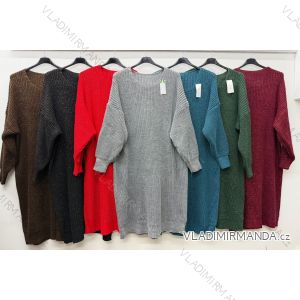 Svetr/Šaty dlouhý pletený s rolákem dlouhý rukáv dámský (3XL/4XL ONE SIZE) ITALSKÁ MÓDA IM4212773