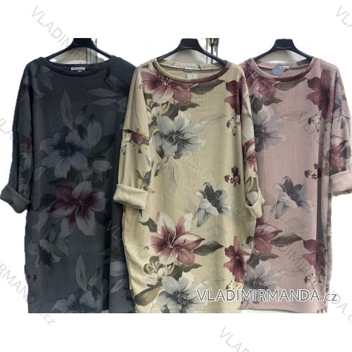 Women's warm floral long sleeve dress, oversized (54/56/58 ONE SIZE) ITALIAN FASHION IMC25540