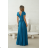Women's Long Elegant Dress with Wide Straps (SL) FRENCH FASHION FMPEL23VELVET turquoise 36