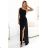 600-1 SELENA stunning long one-shoulder dress with glitter shine and a slit on the leg  BLACK black M