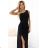 600-1 SELENA stunning long one-shoulder dress with glitter shine and a slit on the leg  BLACK black M