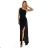 600-1 SELENA stunning long one-shoulder dress with glitter shine and a slit on the leg  BLACK black M