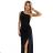 600-1 SELENA stunning long one-shoulder dress with glitter shine and a slit on the leg  BLACK black M