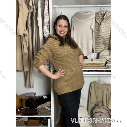Dress knitted sweater extended turtleneck with belt women (uni sl) ITALIAN FASHION IMC191354IMD / DR brown