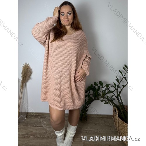 Knitted Dress Ala Sweater Long Sleeve Women's Plus Size (XL / 2XL ONE SIZE) ITALIAN FASHION IM4212262 Old-pink