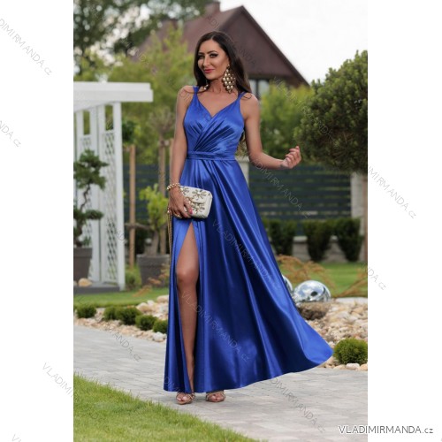 Women's Strapless Long Satin Party Dress (34-42) POLISH FASHION PMLEL24NATHALIE Royal blue 40