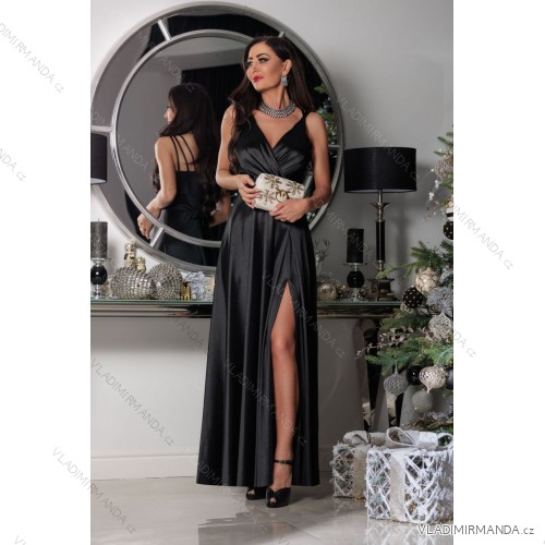 Women's Strapless Long Satin Party Dress (34-42) POLISH FASHION PMLEL24NATHALIE black 38