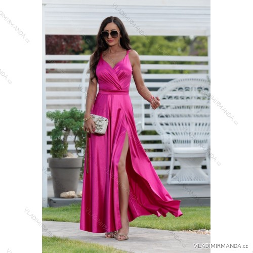 Women's Strapless Long Satin Party Dress (34-42) POLISH FASHION PMLEL24NATHALIE růžová malinová 34