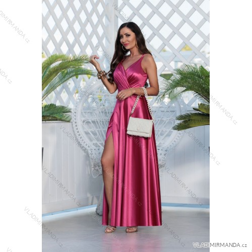 Women's Strapless Long Satin Party Dress (34-42) POLISH FASHION PMLEL24NATHALIE dark pink 36
