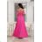 Women's Strapless Long Satin Party Dress (34-42) POLISH FASHION PMLEL24NATHALIE růžová fuchsiová 34