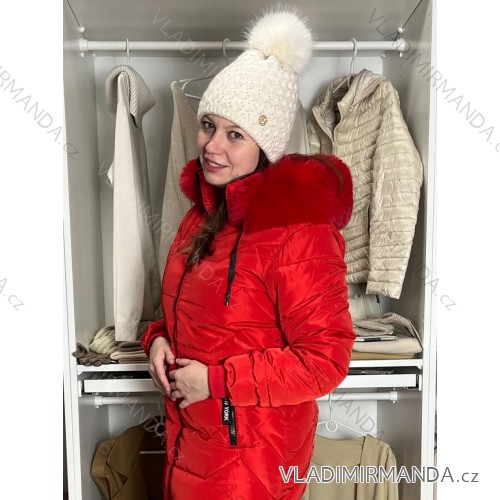 Winter hat with pompon women (ONE SIZE) WROBI PVe25PERFECT1/DUR ONE SIZE white