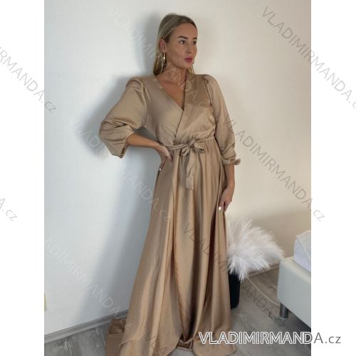 Women's Long Elegant Satin Long Sleeve Dress (S/M ONE SIZE) ITALIAN FASHION IMPBBP24O782 S / M Golden