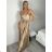 Long summer satin dress with straps women with belt (UNI S / M) ITALIAN FASHION IMM22INFINITE