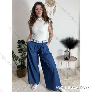 Long summer denim trousers with belt for women PALAZZO (S/M/L ONE SIZE) ITALIAN FASHION IMWCL251061
