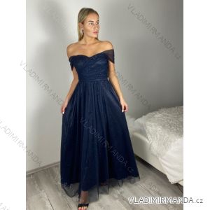 Long party dress glittering tulle Carmen with straps for women (S/M/L ONE SIZE) ITALIAN FASHION IMC24429