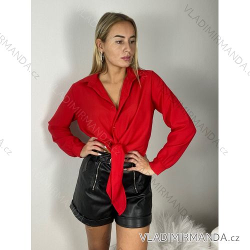 Women's Satin Long Sleeve Shirt (S/M/L ONE SIZE) ITALIAN FASHION IM322560 S / M / L red