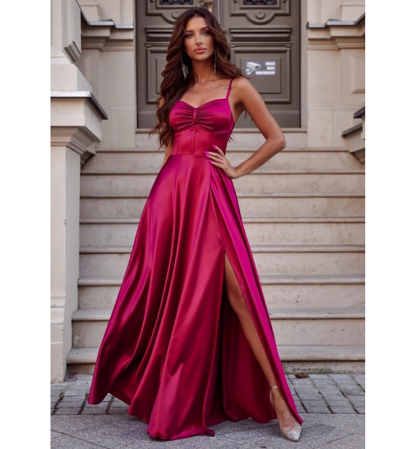 Women's Strapless Long Satin Party Dress (34-42) POLISH FASHION PMLEL24NATHALIE