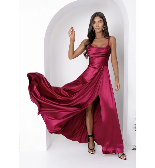 Women's Strapless Long Satin Party Dress (34-42) POLISH FASHION PMLEL24NATHALIE
