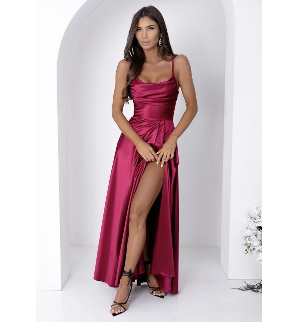 Women's Strapless Long Satin Party Dress (34-42) POLISH FASHION PMLEL24NATHALIE