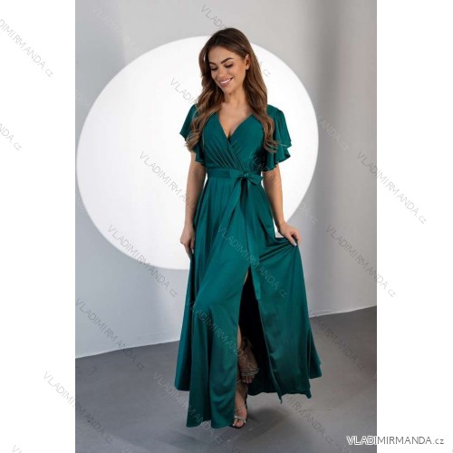Women's Long Formal Short Sleeve Dress (36-54) POLISH FASHION PMLMR23ALICE 42 dark green