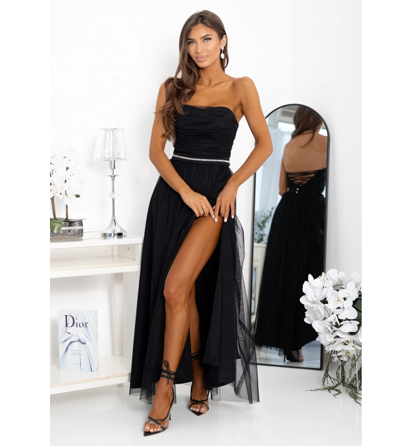 Women's Strapless Long Satin Party Dress (34-42) POLISH FASHION PMLEL24NATHALIE