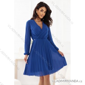313-18 ISABELLE Elegant pleated dress with a neckline and long sleeves - cornflower blue