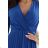 313-18 ISABELLE Elegant pleated dress with a neckline and long sleeves - cornflower blue