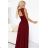 211-8 LEA long dress with a lace neckline and a leg slit - burgundy