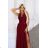 211-8 LEA long dress with a lace neckline and a leg slit - burgundy