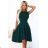 575-2 Flared dress with a spectacular longer back – bottle green