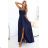 589-2 Long dress with subtle shimmer and corset back tie - navy blue with glitter