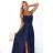 589-2 Long dress with subtle shimmer and corset back tie - navy blue with glitter