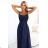 589-2 Long dress with subtle shimmer and corset back tie - navy blue with glitter