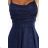 589-2 Long dress with subtle shimmer and corset back tie - navy blue with glitter