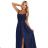 589-2 Long dress with subtle shimmer and corset back tie - navy blue with glitter