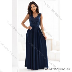 215-6 LEA long elegant maxi dress with lace top and slit on the leg - navy blue