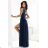 215-6 LEA long elegant maxi dress with lace top and slit on the leg - navy blue