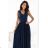 215-6 LEA long elegant maxi dress with lace top and slit on the leg - navy blue
