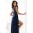215-6 LEA long elegant maxi dress with lace top and slit on the leg - navy blue