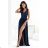 215-6 LEA long elegant maxi dress with lace top and slit on the leg - navy blue