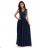 215-6 LEA long elegant maxi dress with lace top and slit on the leg - navy blue