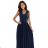 215-6 LEA long elegant maxi dress with lace top and slit on the leg - navy blue