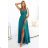 589-3 Long dress with subtle shimmer and corset back tie - green with glitter