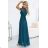635-1 MELANIA long, shiny dress with a neckline and short sleeves - bottle green