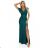 598-2 IRINA dazzling long dress with brocade, envelope neckline and slit on the leg - bottle green