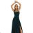 633-2 AURELIA long dress with a leg slit and a diamond neckline - bottle green